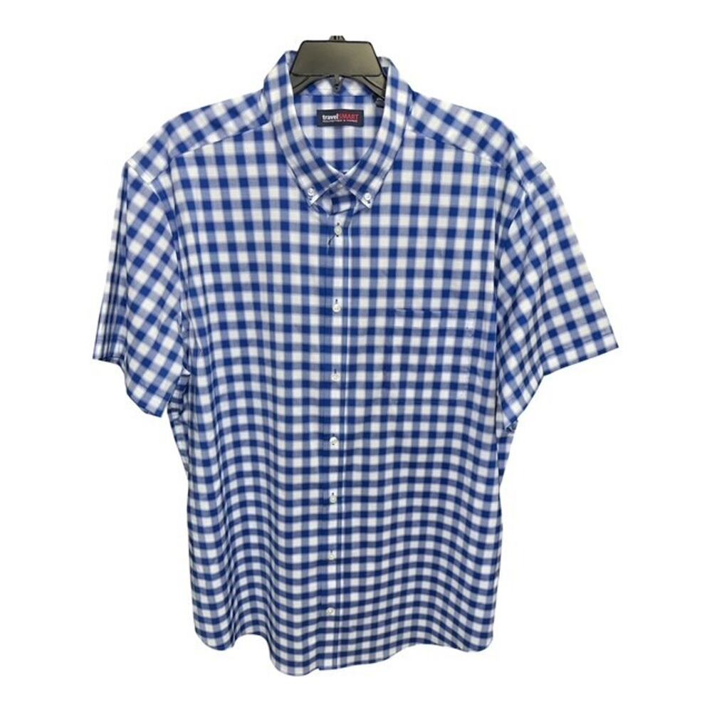 Travel Smart 2XB Shirt Blue Plaid Pocket Resists Wrinkles Special Finish 2X Big